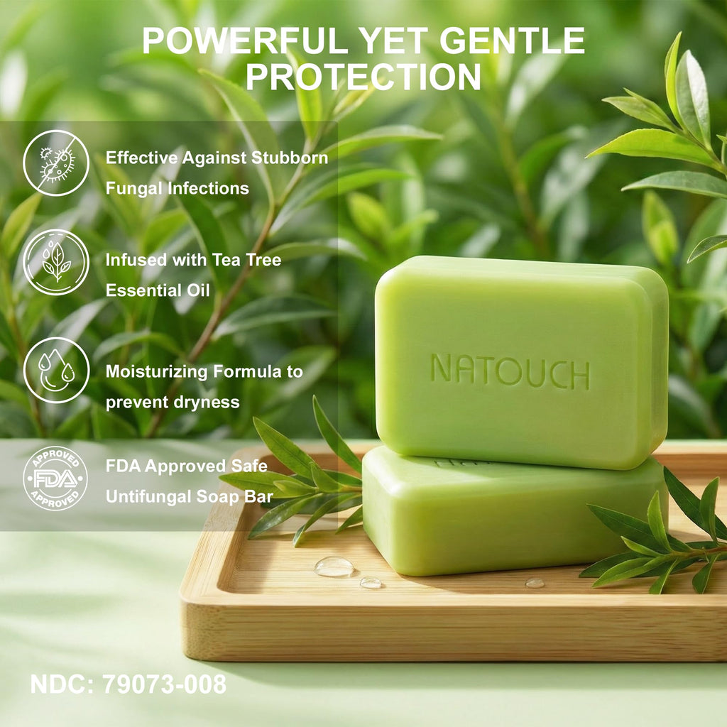 Natouch Antifungal Antibacterial Soap Bar – Tea Tree Oil, Face & Body, 2-Pack, 8 oz