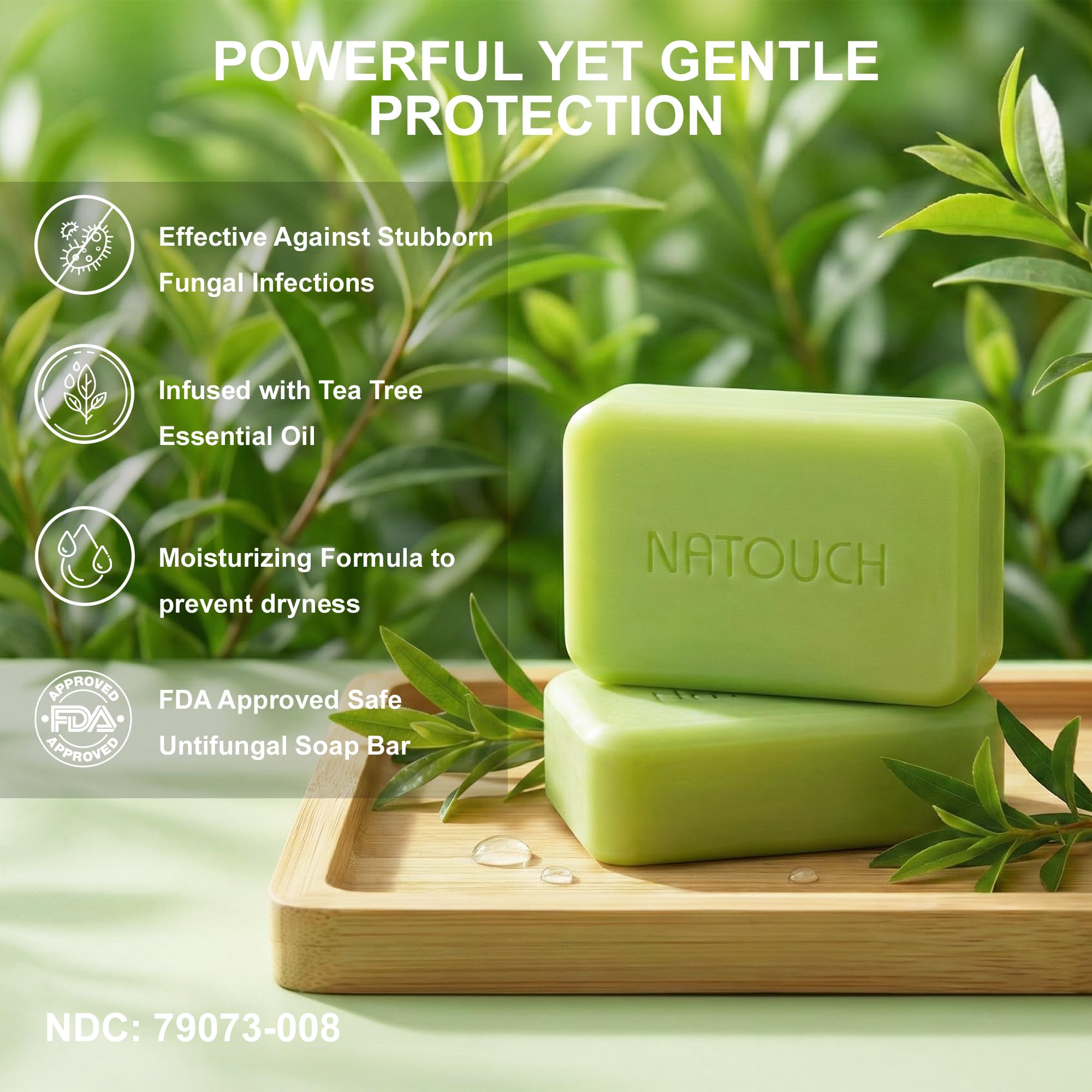 Natouch Antifungal Antibacterial Soap Bar – Tea Tree Oil, Face & Body, 2-Pack, 8 oz