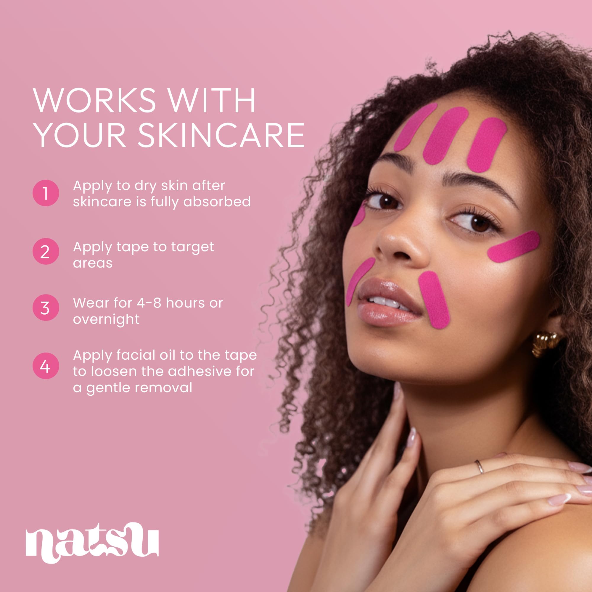 Natsu Overnight Anti-Wrinkle Patches for Women | Skin-Safe Latex-Free Kinesiology Tape in 2 Sizes