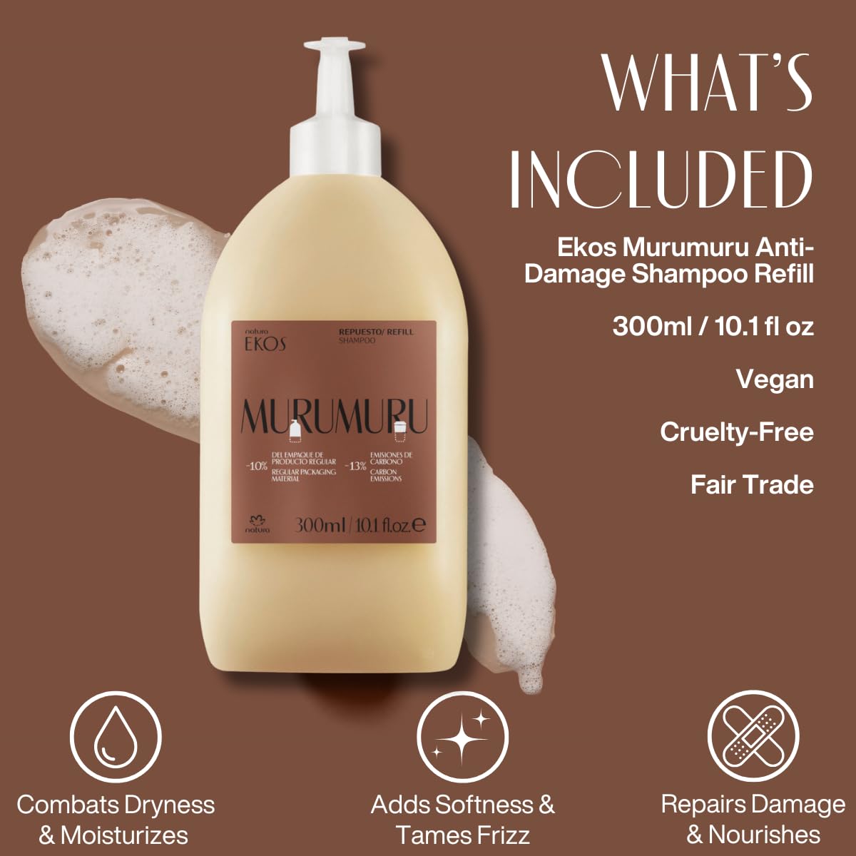 Natura Ekos Murumuru Restoring Shampoo Refill – Cleanse & Moisturize Hair (300ml) | Vegan