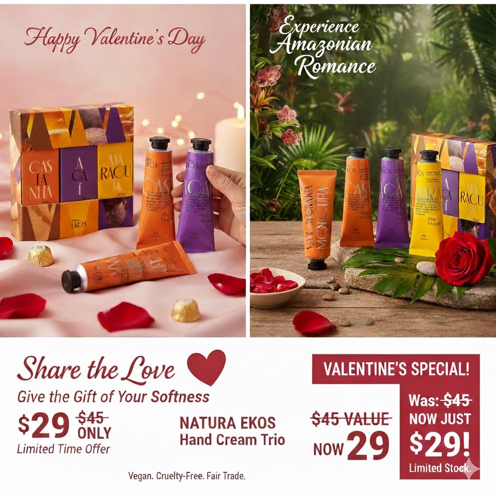 Natura Valentine's Day Hand Cream Gift Set — 3-Pack Vegan Hand Balm, Fast-Absorbing Hydration