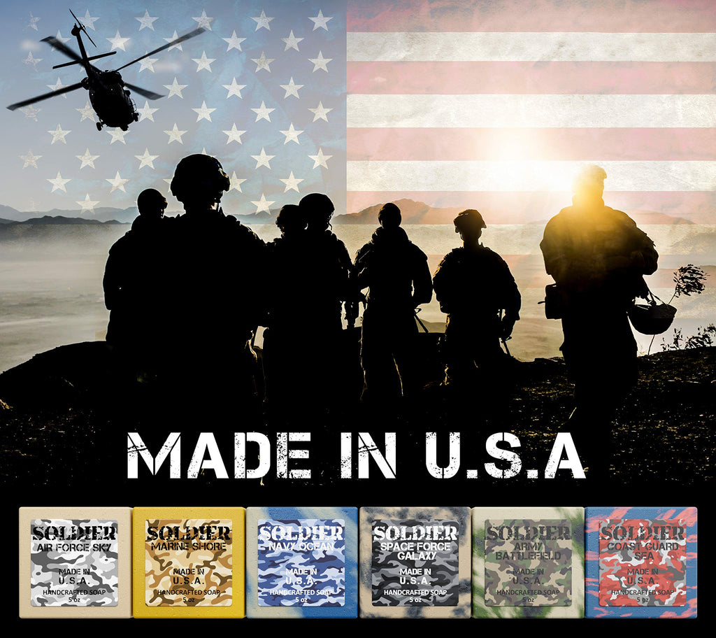 NATURAL AMERICAN SOLDIER Bar Soap – 6-Pack, 100% Natural for Men, Made in USA
