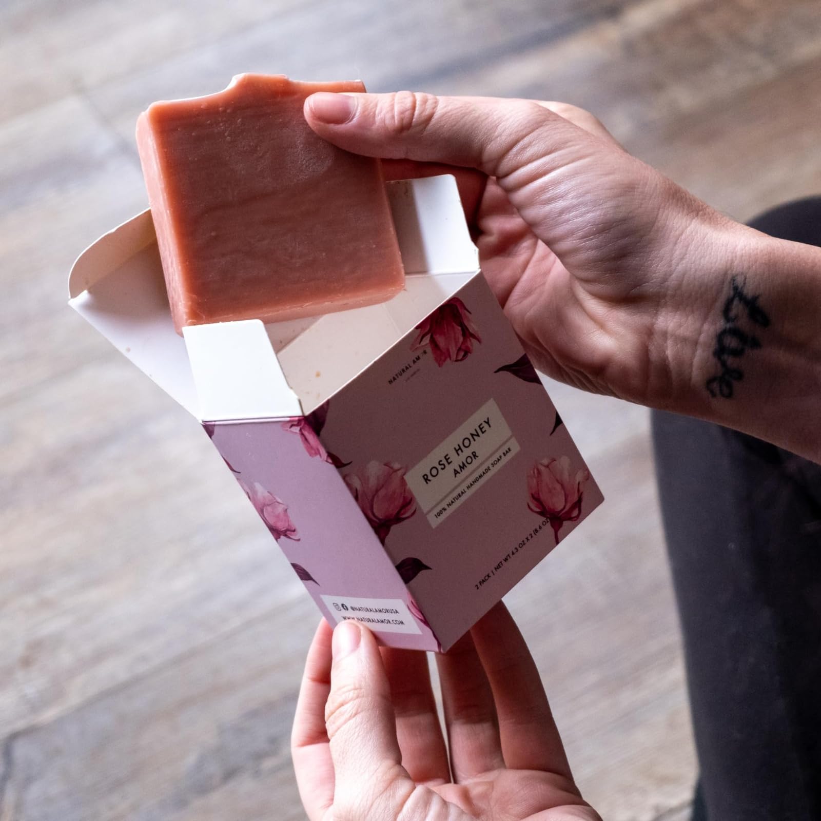 Natural Amor Handmade Rose Geranium Soap – Cold Process Bar with Rose Clay & Essential Oils | 2 Pack, 4.3 oz Each