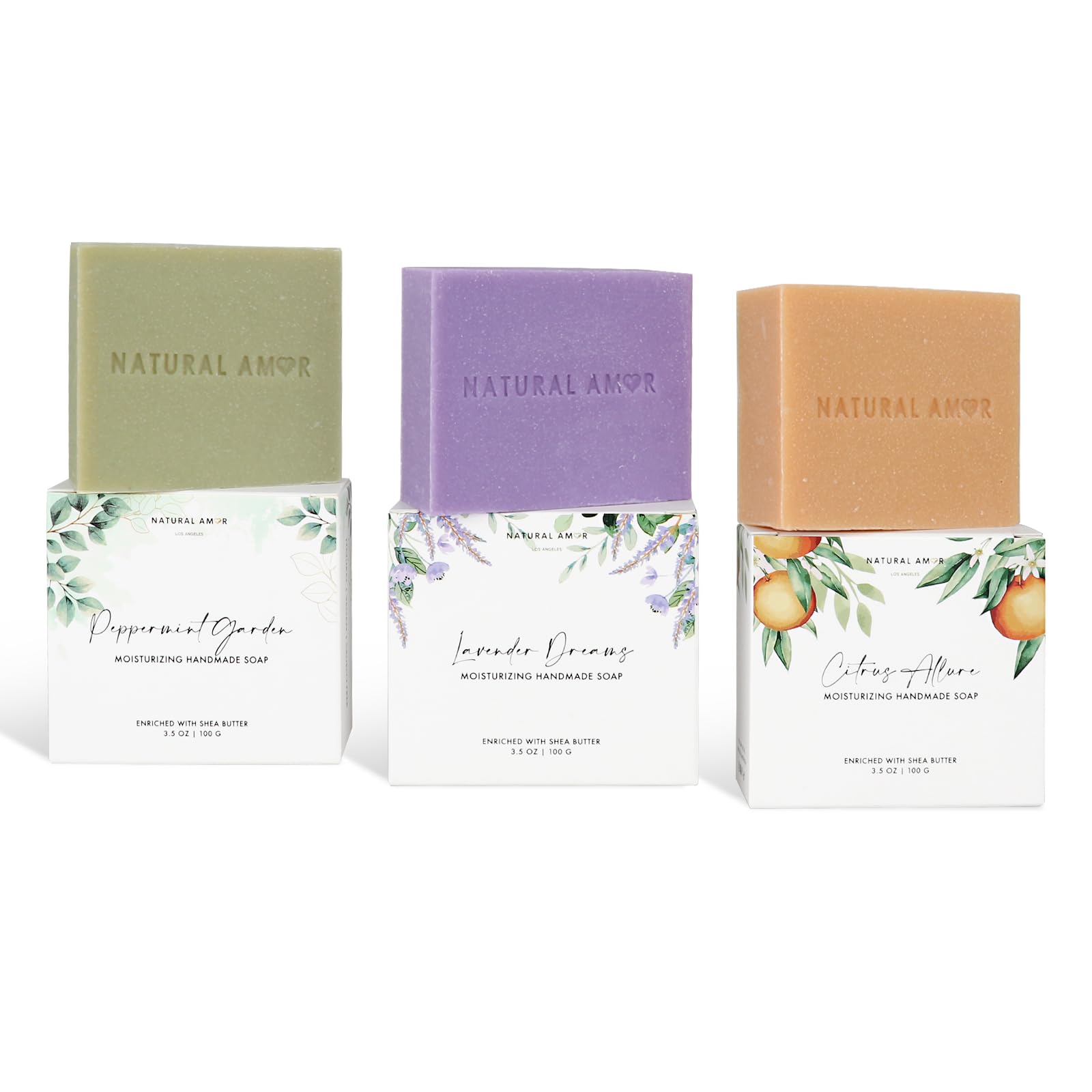 Natural Amor Handmade Soap Bar Set 3-Pack – Lavender, Peppermint & Citrus