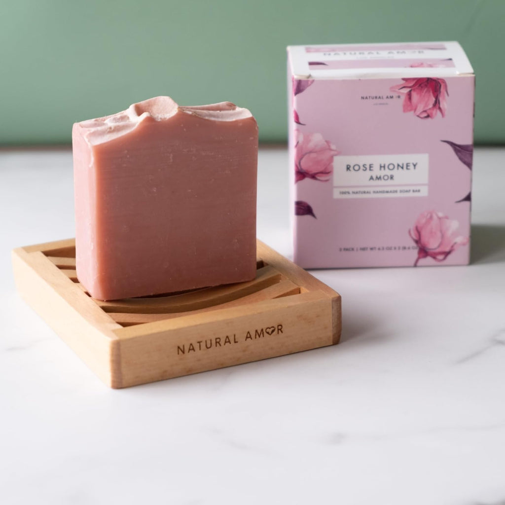 Natural Amor Handmade Rose Geranium Soap – Cold Process Bar with Rose Clay & Essential Oils | 2 Pack, 4.3 oz Each