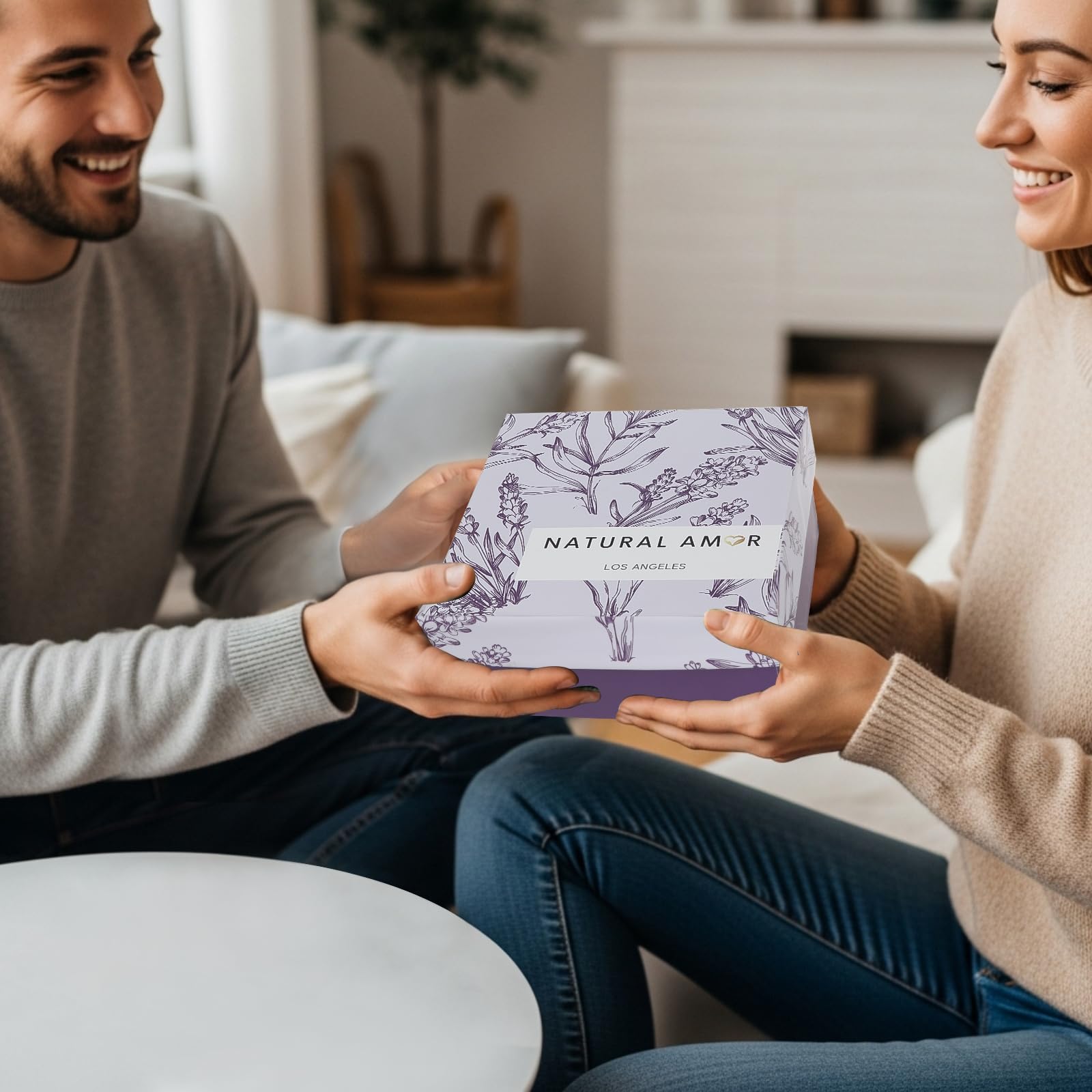 Natural Amor Lavender Spa Gift Set – 5-Piece Lavender Self-Care Kit | Bath Bomb, Body Butter, Soap, Bath Salt, Candle
