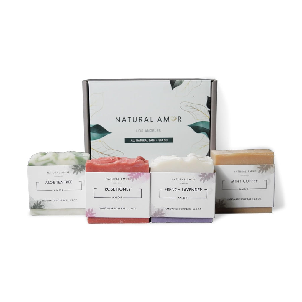 Natural Amor Los Angeles Organic Handmade Soap Bar Set (4 Pack) – Cold Process Gift for Women