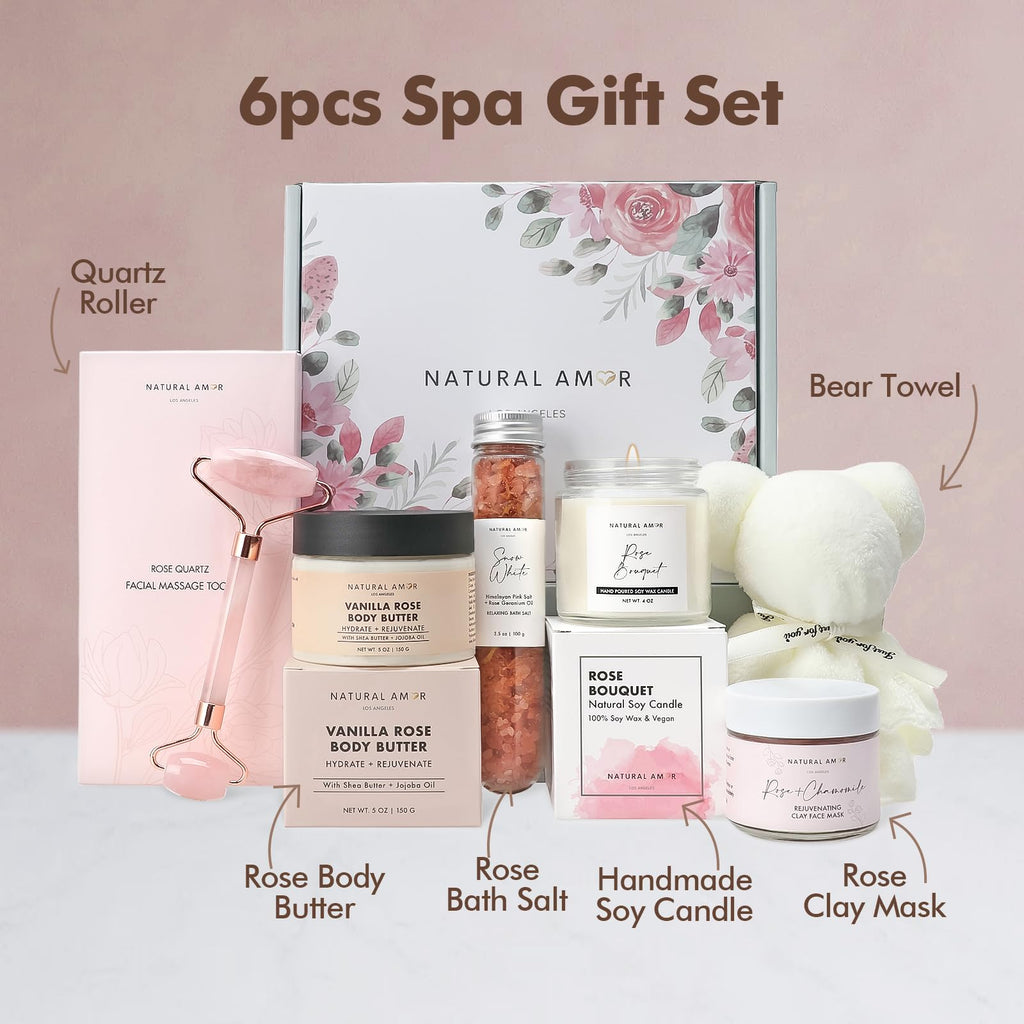 Natural Amor Rose Spa Gift Set – 6-Piece Handmade Self-Care Kit | NATURAL AMOR LOS ANGELES