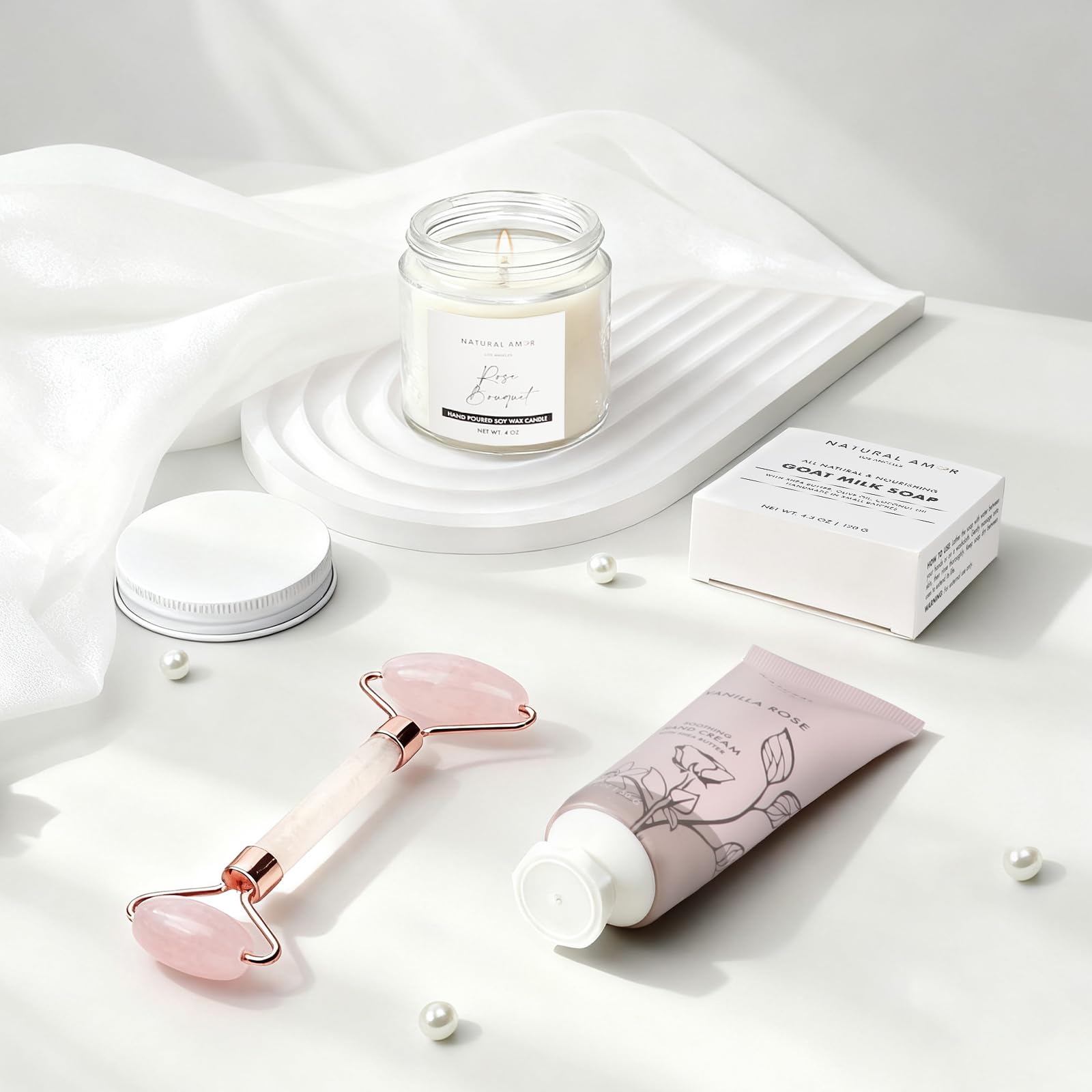 Natural Amor Spa Gift Set – 7-Piece Home Spa Box with Blanket, Bath Bomb, Candle & More