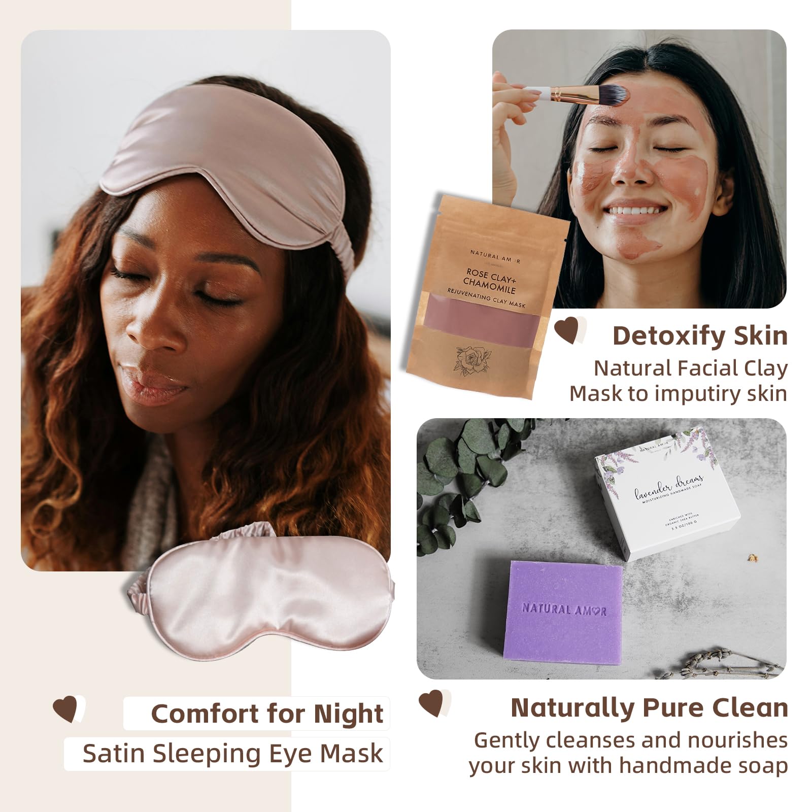 Natural Amor Spa Gift Set for Women – 6-Piece Self-Care Gift Box with Handmade Soap, Bath Bomb, Candle & Skincare