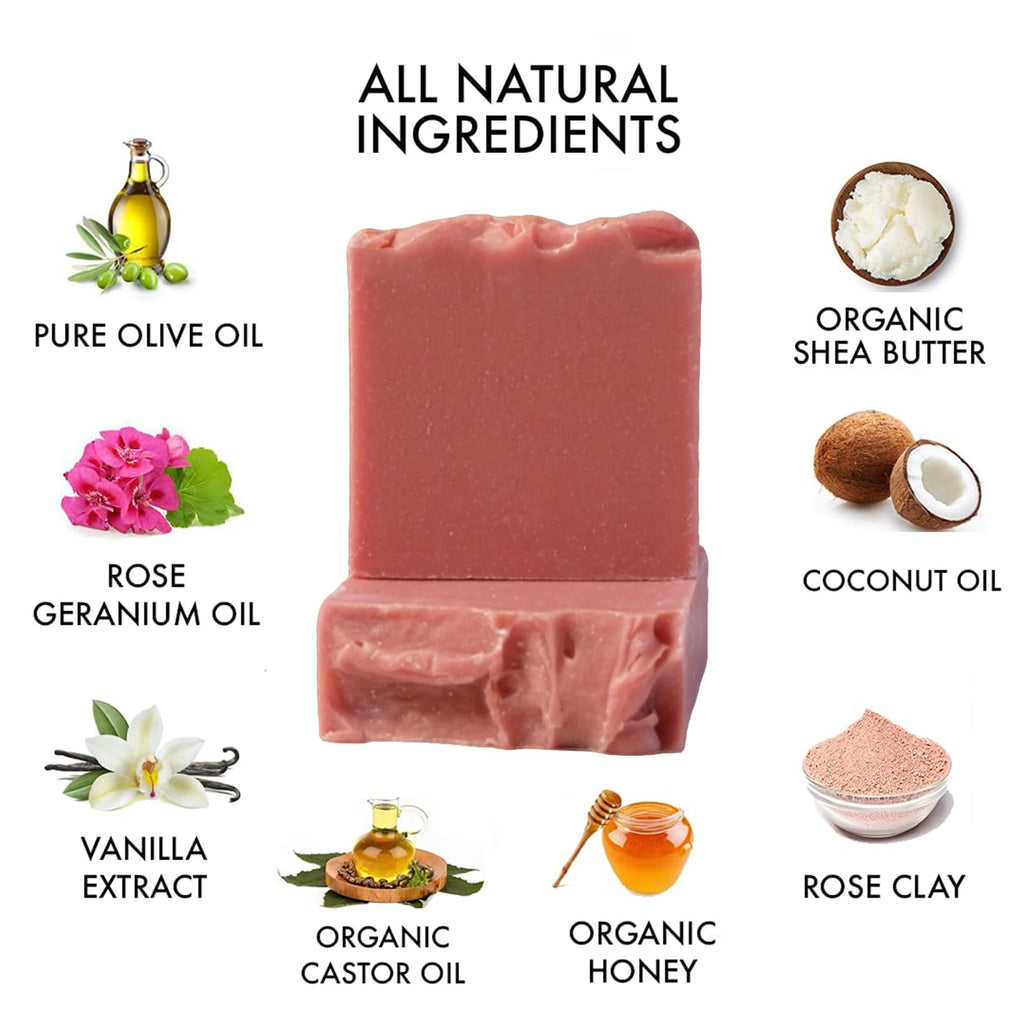 Natural Amor Handmade Rose Geranium Soap – Cold Process Bar with Rose Clay & Essential Oils | 2 Pack, 4.3 oz Each
