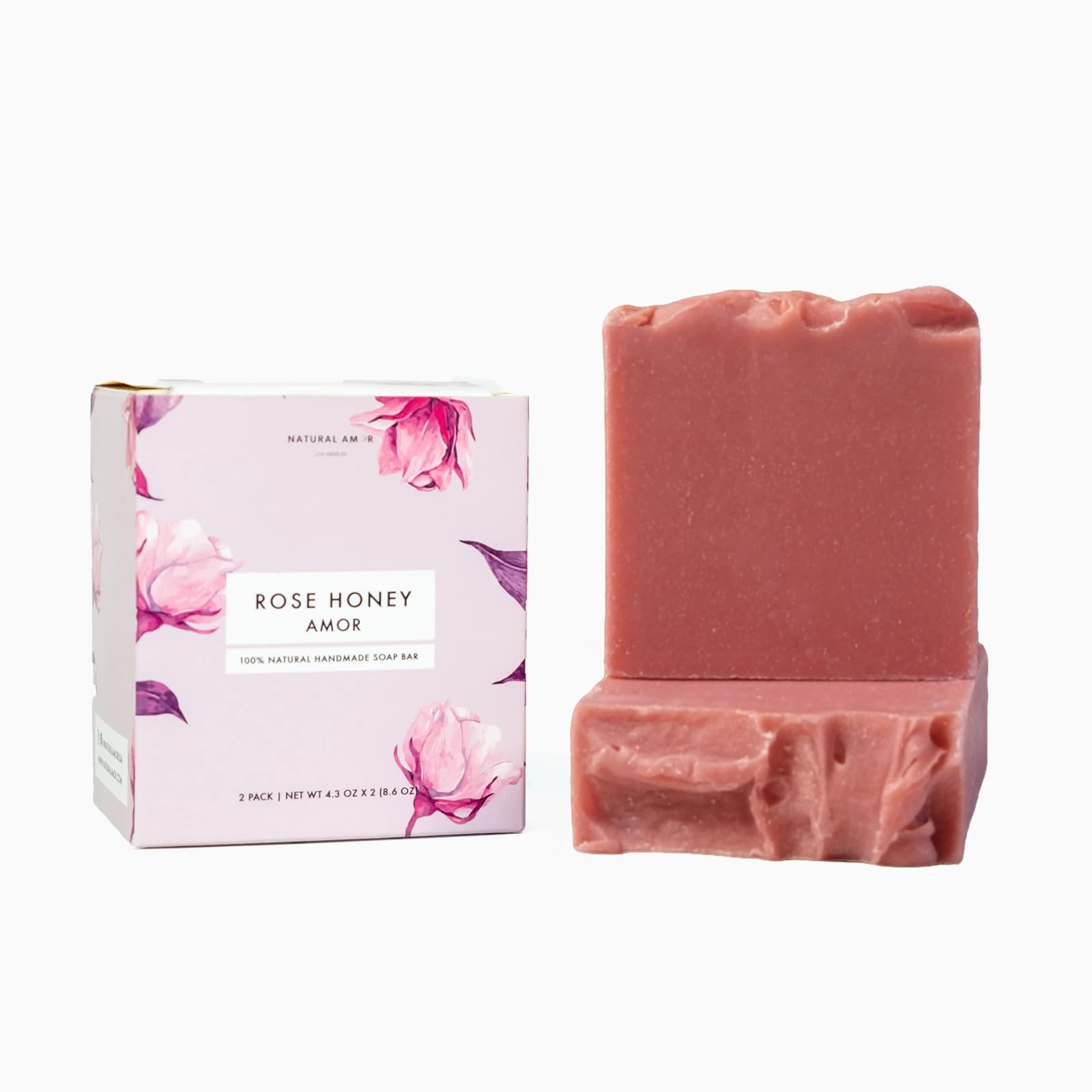 Natural Amor Handmade Rose Geranium Soap – Cold Process Bar with Rose Clay & Essential Oils | 2 Pack, 4.3 oz Each