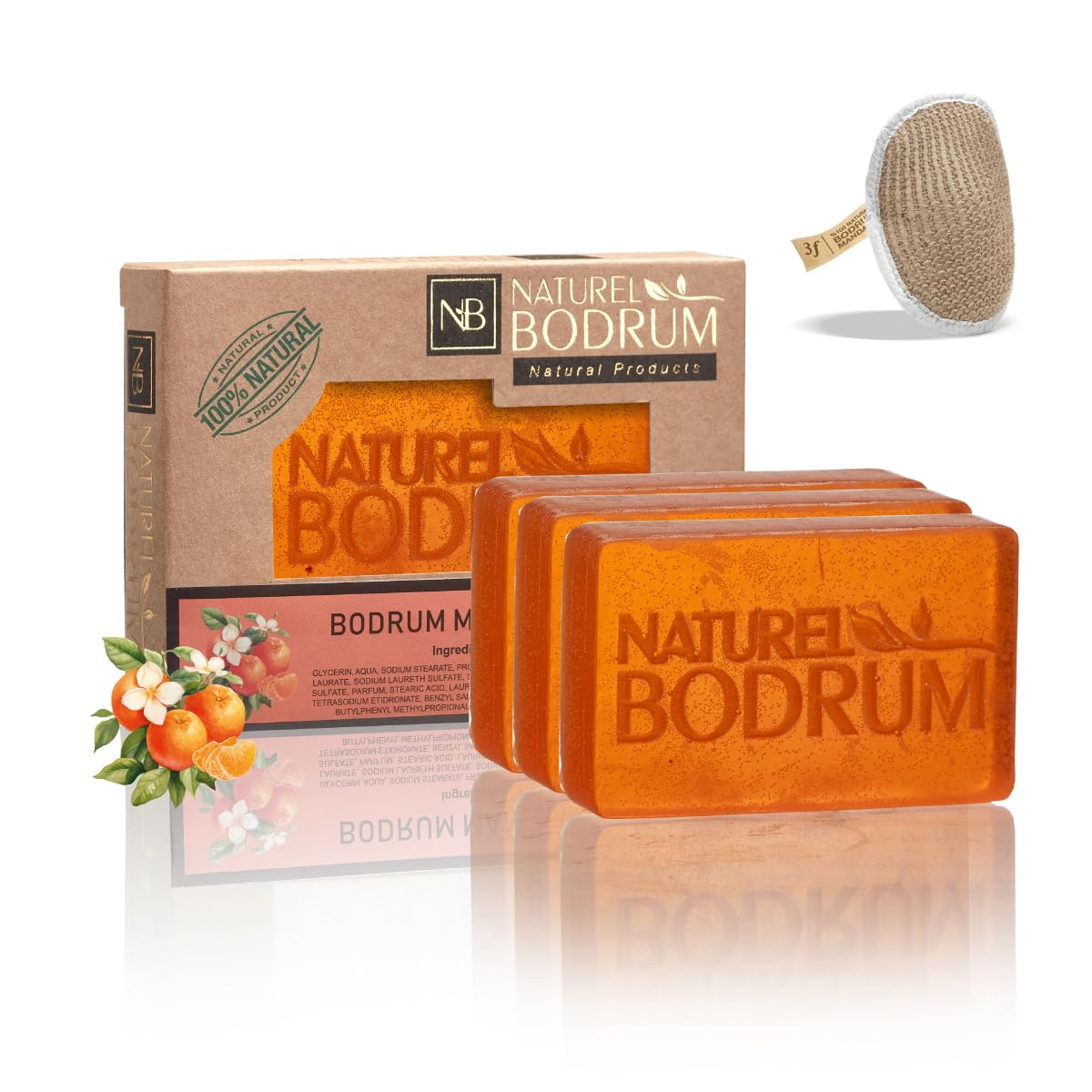 Natural Bodrum Mandarin Orange Organic Soap Bar – 3-Pack Glycerin Soap with Vitamin C