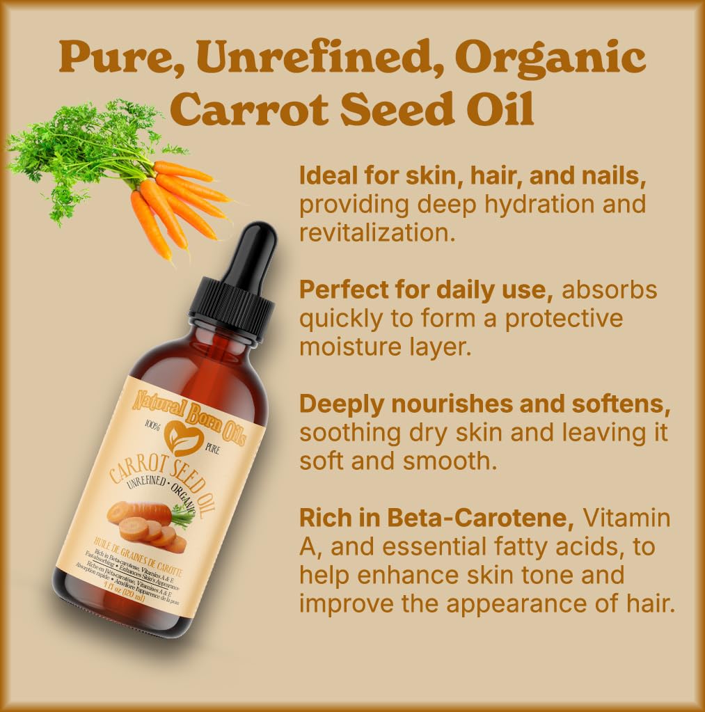 Natural Born Oils Carrot Seed Oil, 4oz – Organic, Cold-Pressed, Skin & Hair Care