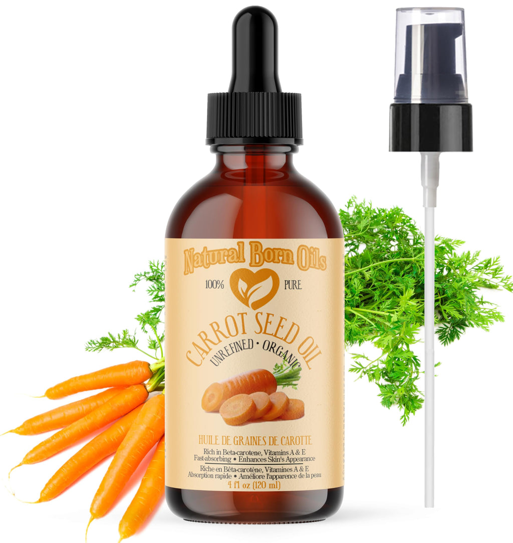Natural Born Oils Carrot Seed Oil, 4oz – Organic, Cold-Pressed, Skin & Hair Care