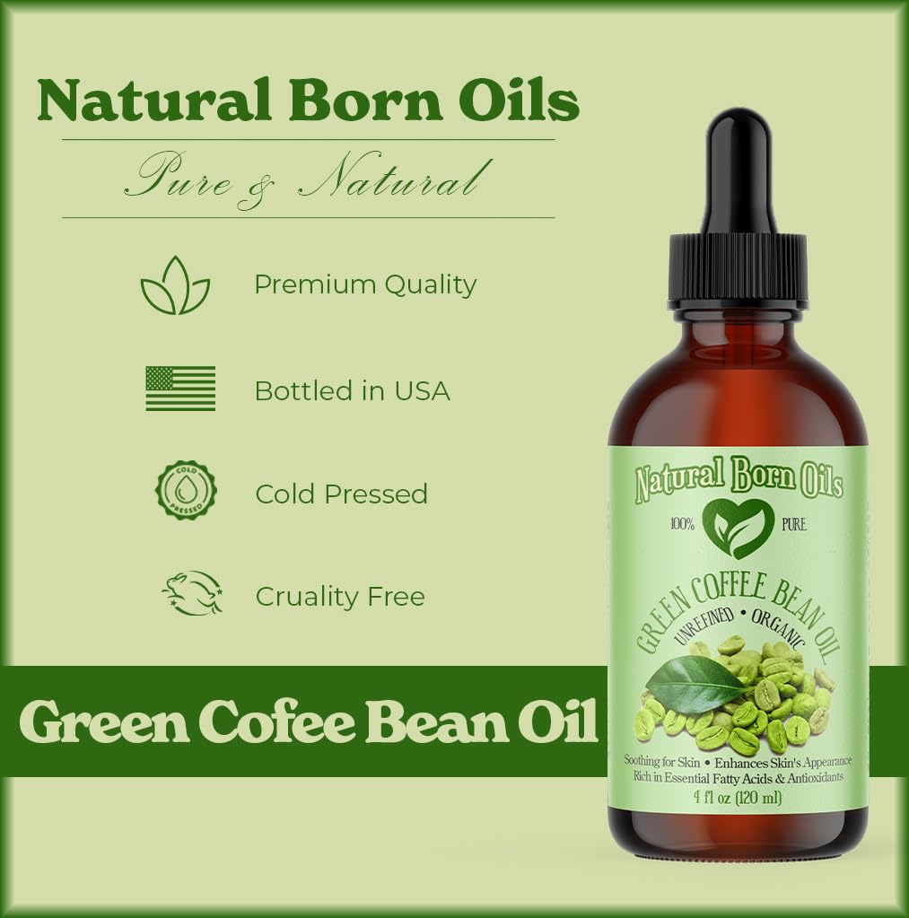 Natural Born Oils Green Coffee Bean Oil – Organic, Cold-Pressed, 8oz