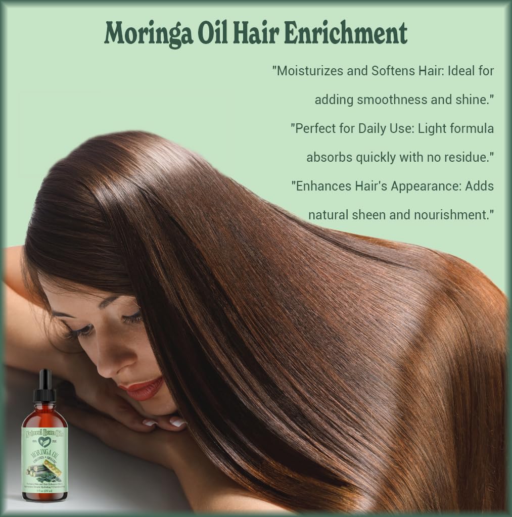 Natural Born Oils Moringa Oil – Organic Cold-Pressed 8oz, Rich in Vitamins A & C, Moisturizes Skin & Hair