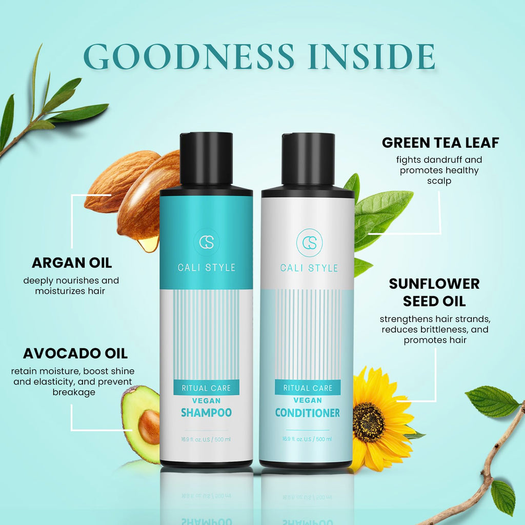 Natural Cosmetic Labs Cali Style Shampoo & Conditioner Set for Dry & Damaged Hair — Vegan, Sulfate- & Paraben-Free, 16.9 oz