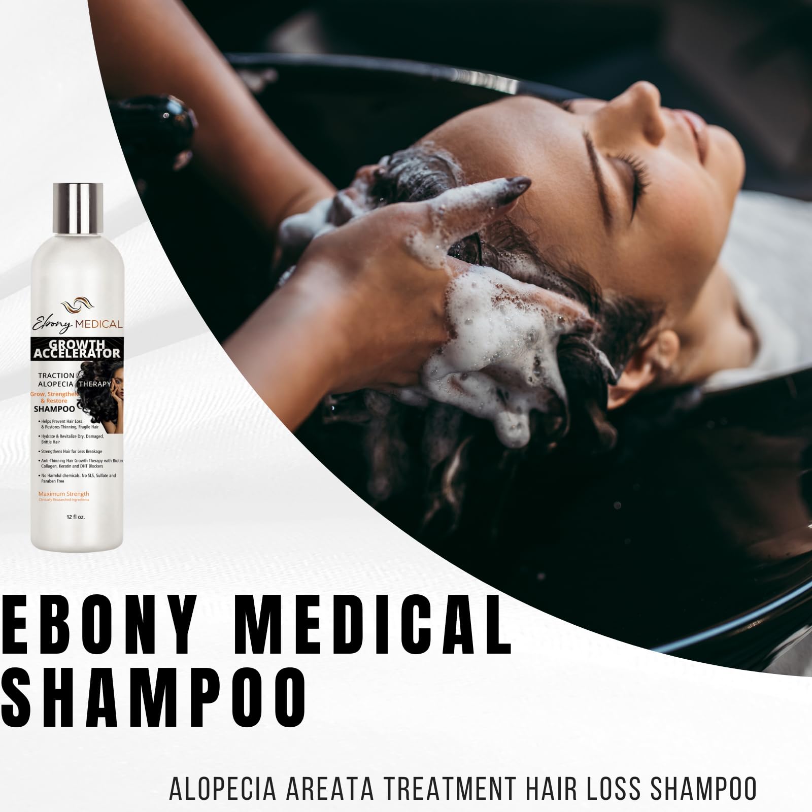 Natural Curves Ebony Medical Hair Support Shampoo – Thinning Hair & Patchy Hair Solution | Vegan, Sulfate-Free
