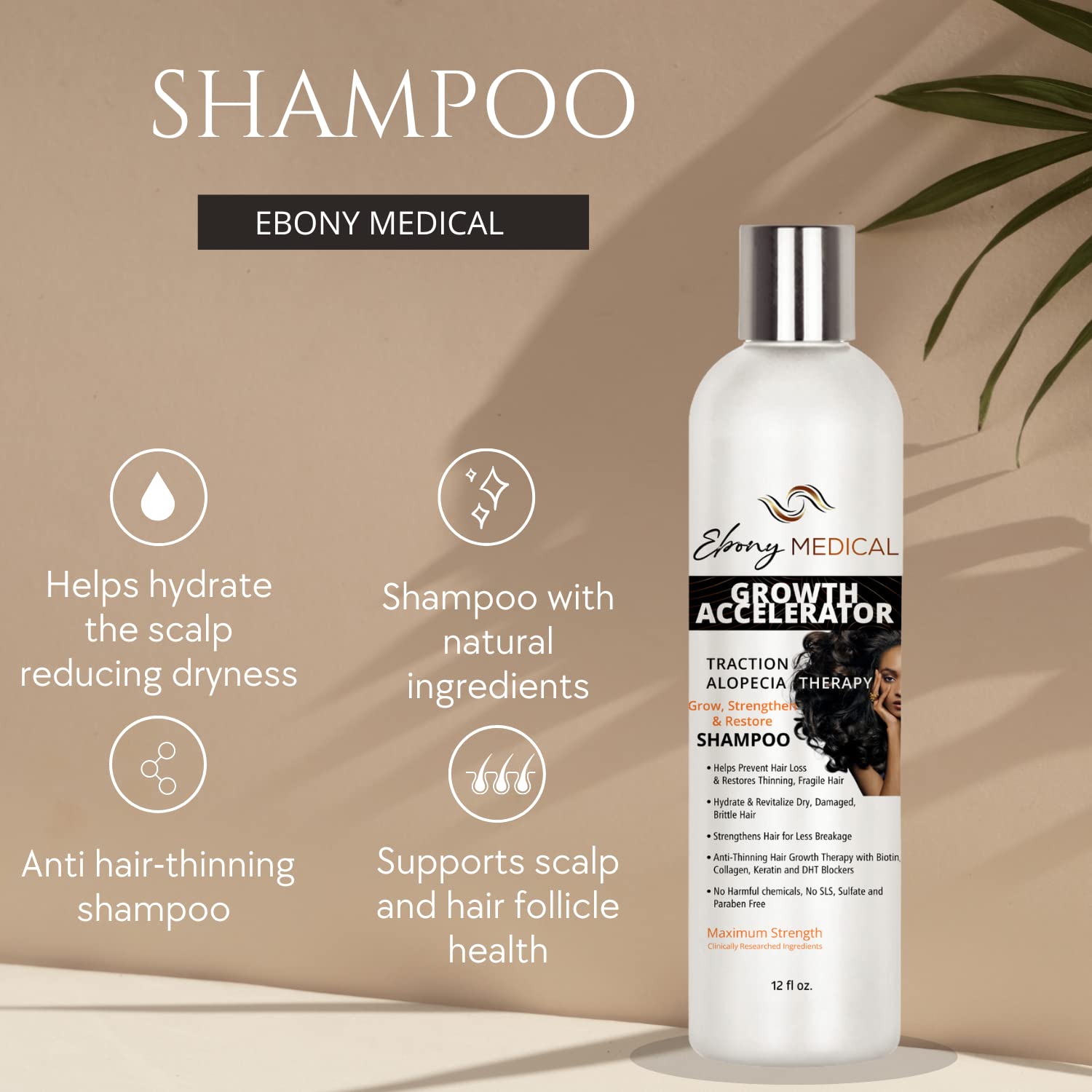 Natural Curves Ebony Medical Hair Support Shampoo – Thinning Hair & Patchy Hair Solution | Vegan, Sulfate-Free
