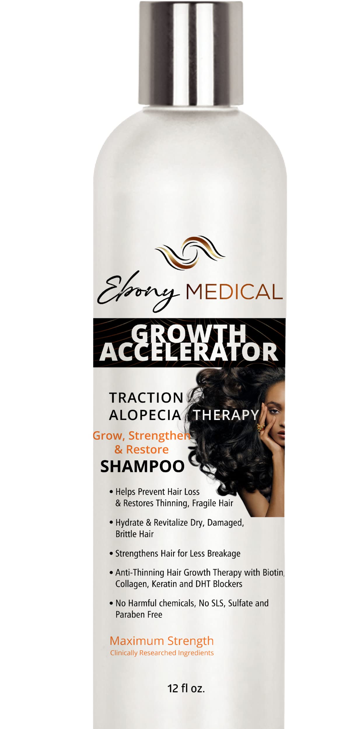 Natural Curves Ebony Medical Hair Support Shampoo – Thinning Hair & Patchy Hair Solution | Vegan, Sulfate-Free
