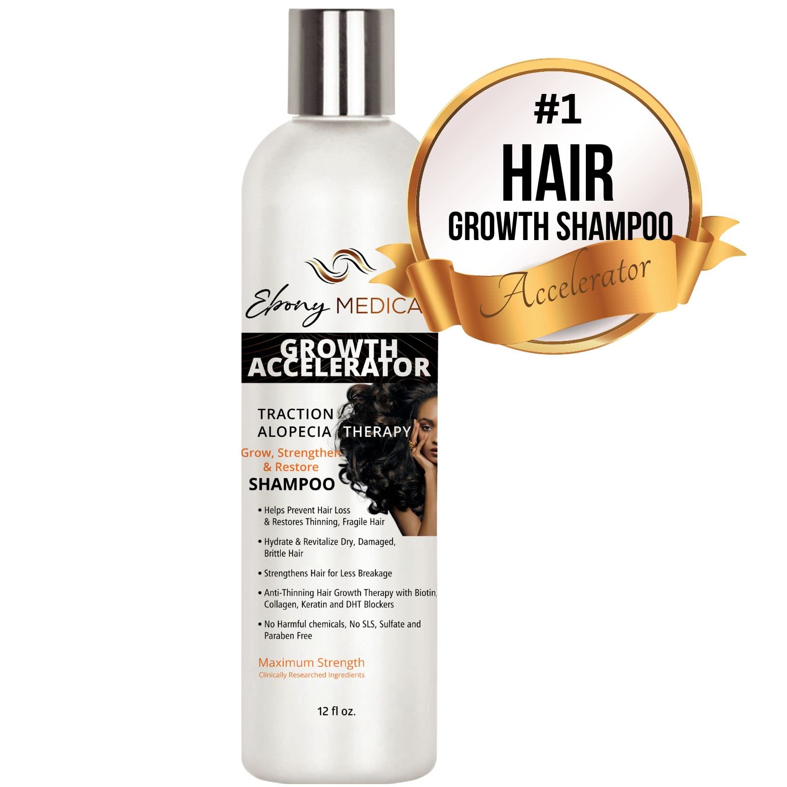 Natural Curves Ebony Medical Hair Support Shampoo – Thinning Hair & Patchy Hair Solution | Vegan, Sulfate-Free