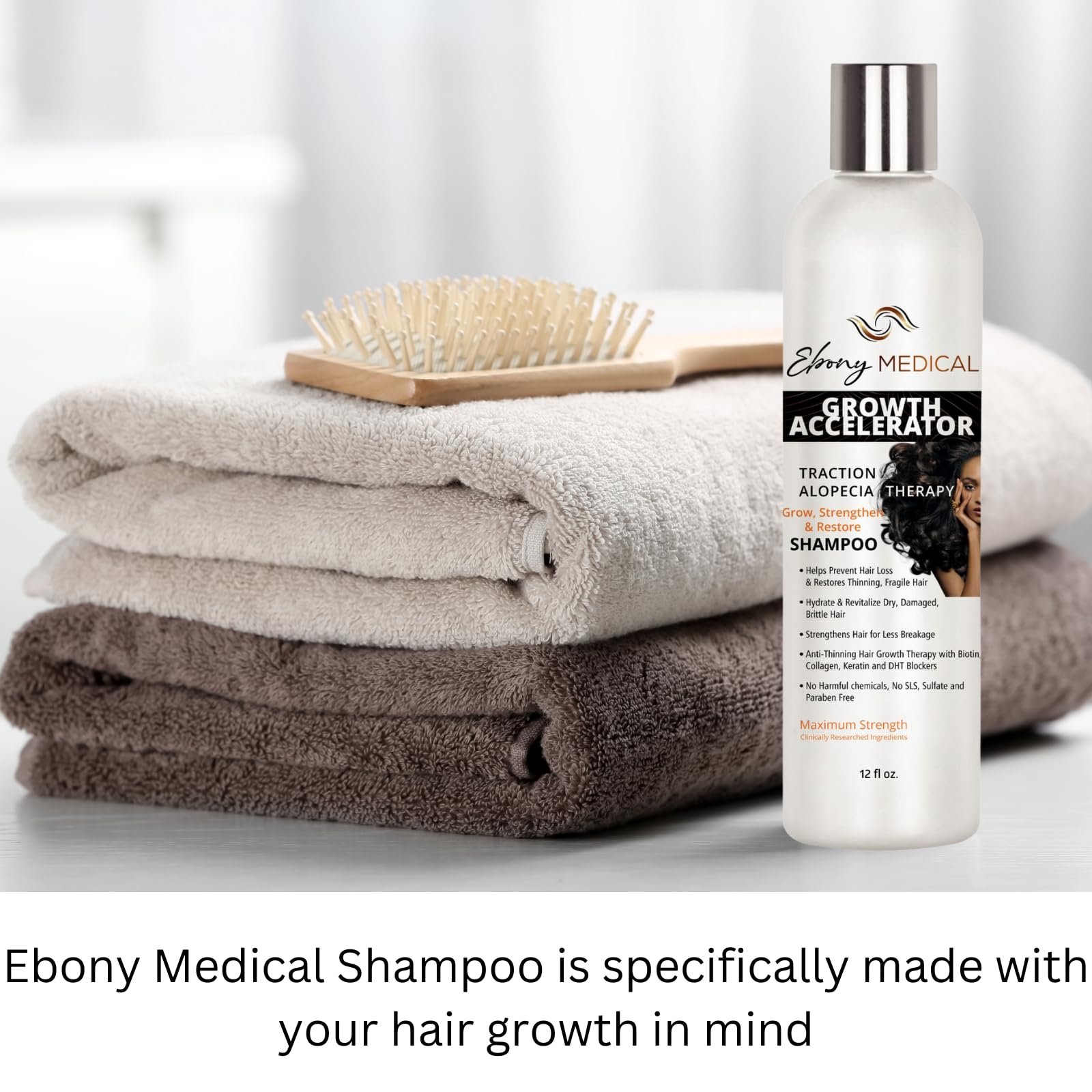 Natural Curves Ebony Medical Hair Support Shampoo – Thinning Hair & Patchy Hair Solution | Vegan, Sulfate-Free