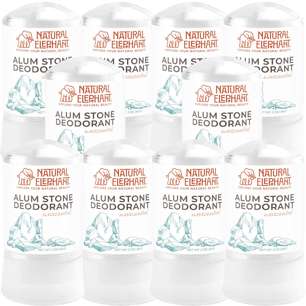 Natural Elephant Alum Stone Deodorant Stick 60g – Unscented, Aluminum-Free Salt Stone for Men & Women (10 Pack)