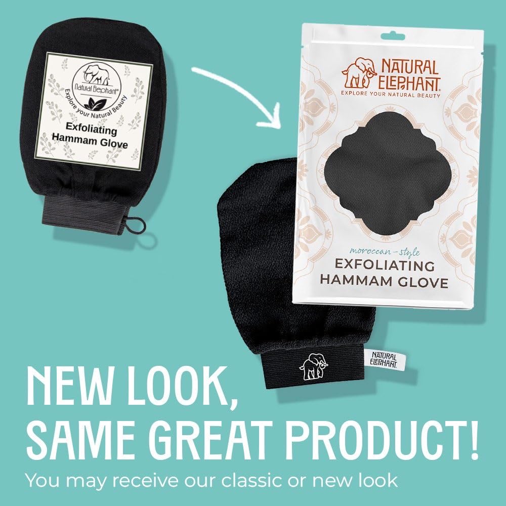 Natural Elephant Moroccan Black Soap 200g + Exfoliating Hammam Glove (Pure Black)