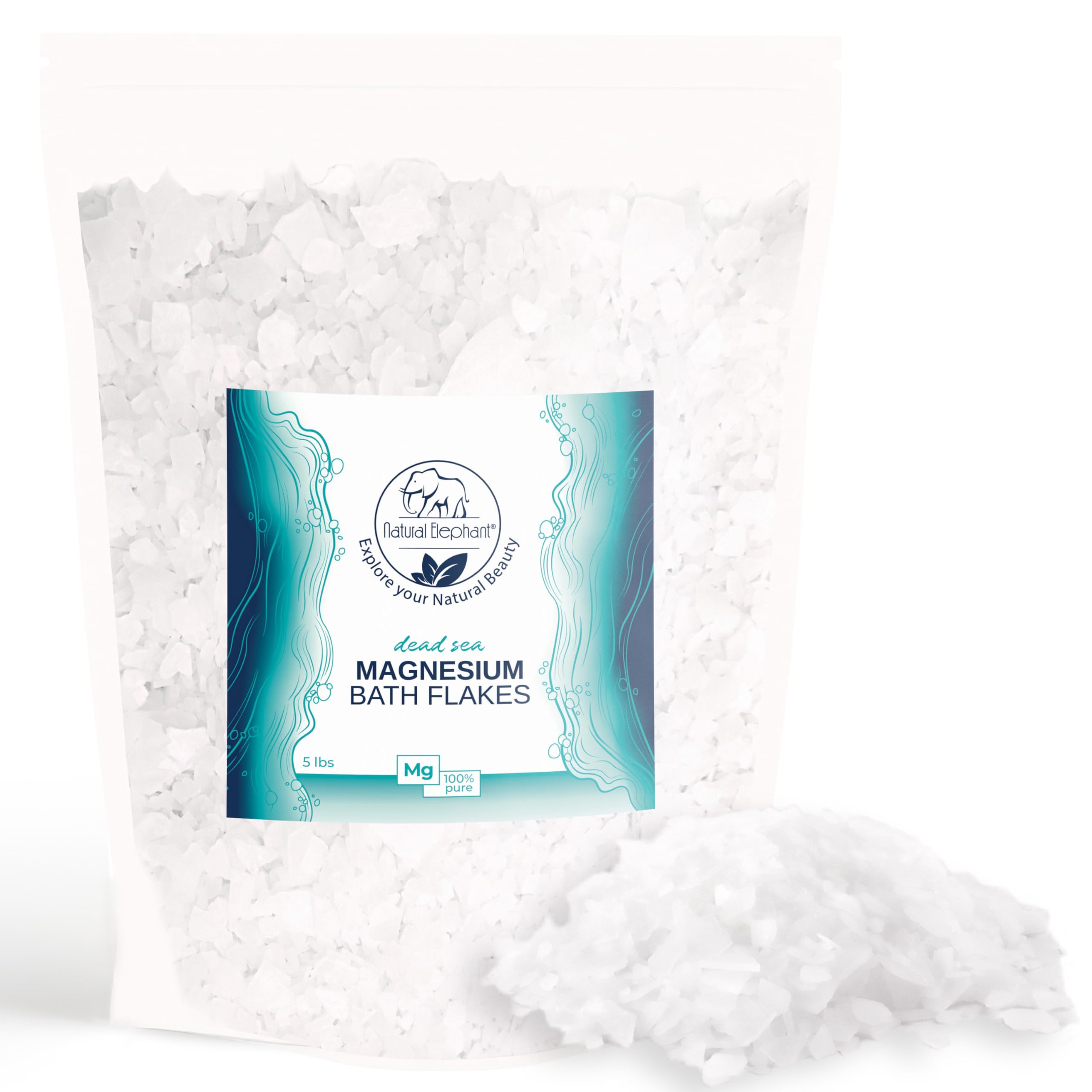 Natural Elephant Dead Sea Magnesium Bath Flakes – 5 lb Bag | Pure Magnesium Chloride Soak for Body & Foot