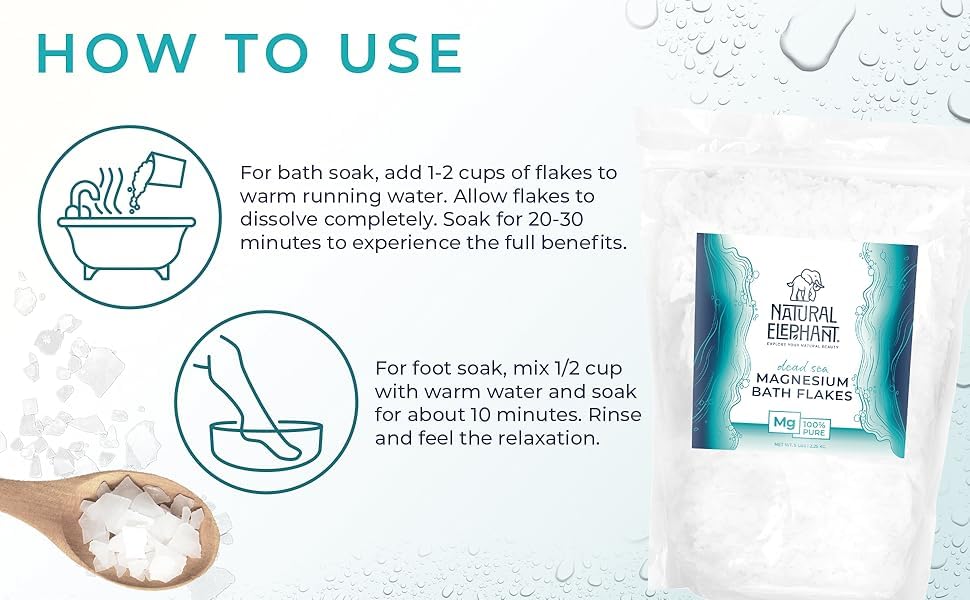 Natural Elephant Dead Sea Magnesium Bath Flakes – 10 lb (2x5 lb) Pure Magnesium Chloride Soak