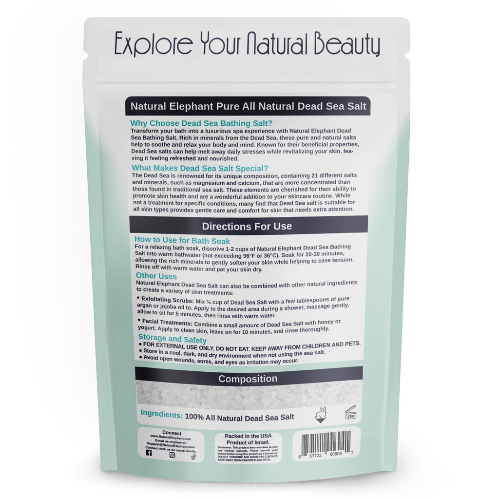 Natural Elephant Dead Sea Bath Salt – 2 lb | 100% Natural & Pure | Coarse Grain