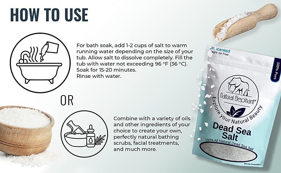 Natural Elephant Dead Sea Salt for Soaking & Bathing | 19 lb Fine-Grain Bulk Bag | 100% Natural & Pure