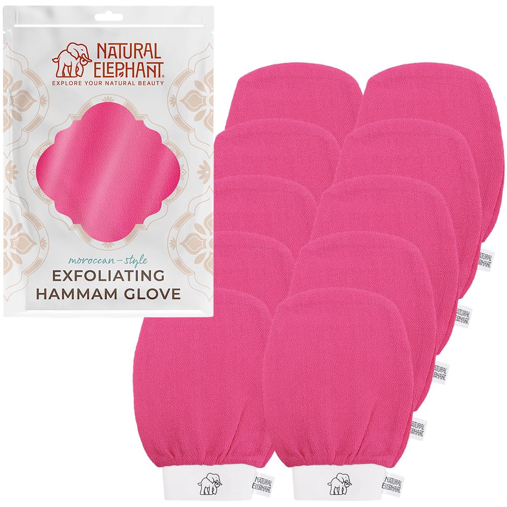Natural Elephant Hammam Glove – Face & Body Exfoliator, Pink Tulip Pack 10