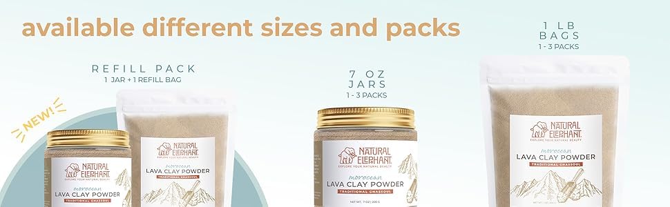 Natural Elephant Ghassoul Moroccan Lava Clay Powder – 3x450g Bags (1lb Total)