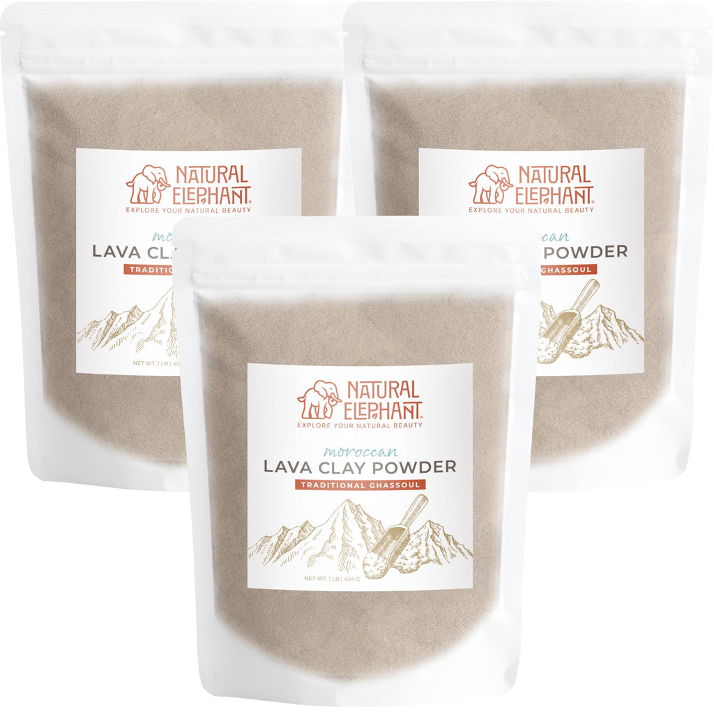 Natural Elephant Ghassoul Moroccan Lava Clay Powder – 3x450g Bags (1lb Total)