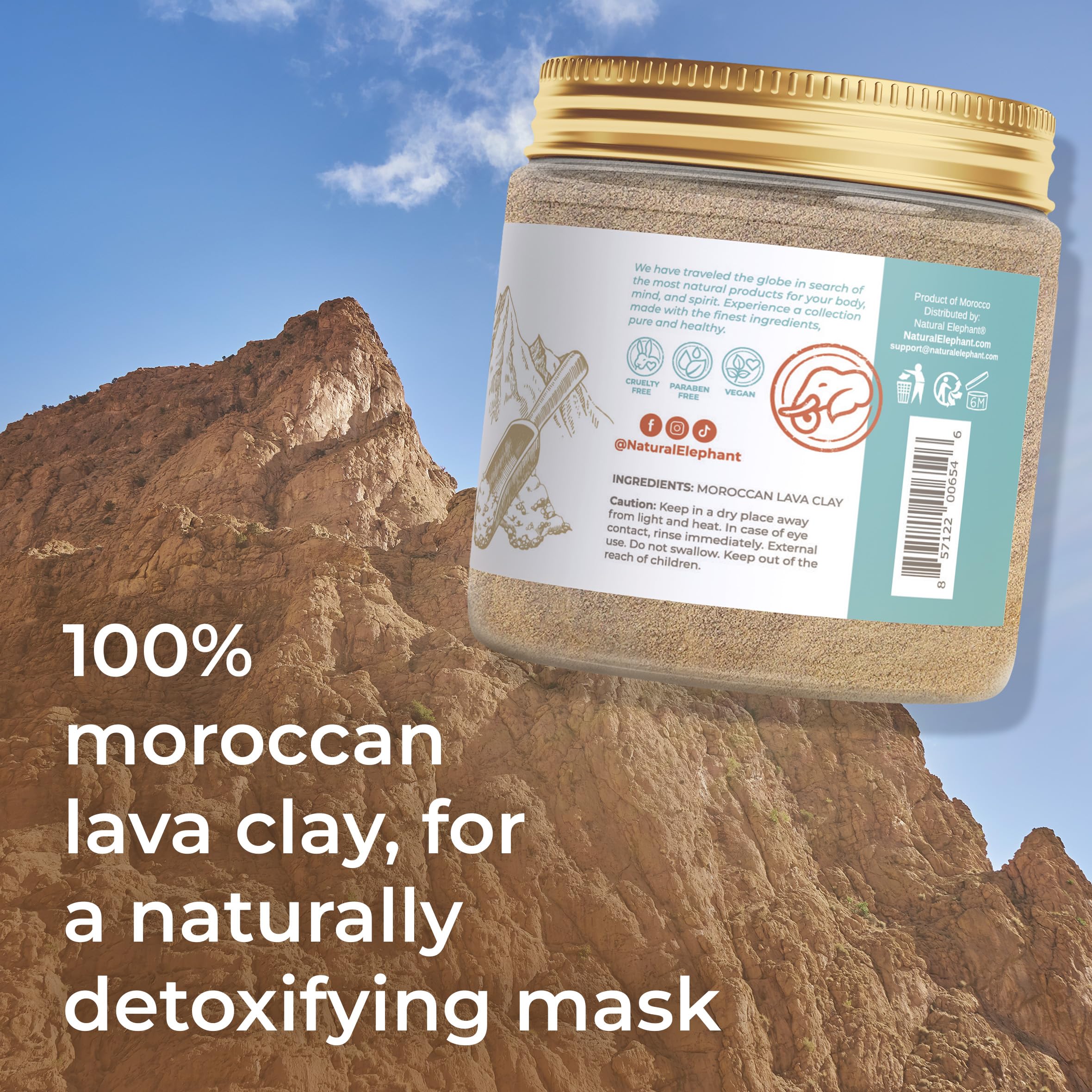 Natural Elephant Ghassoul Moroccan Lava Clay Powder – 3x450g Bags (1lb Total)