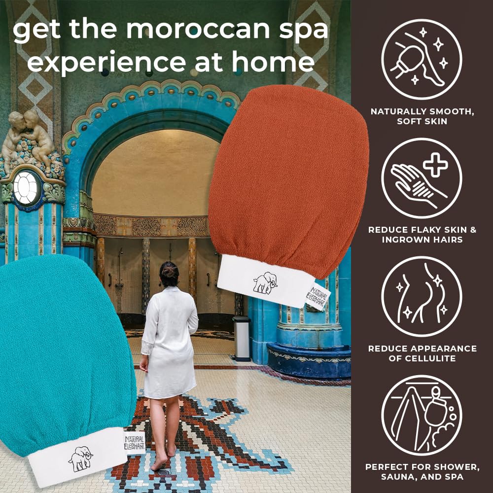 Natural Elephant Moroccan Black Soap 200g + Exfoliating Hammam Glove (Pure Black)