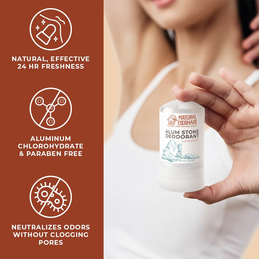 Natural Elephant Alum Stone Deodorant Stick 60g – Unscented, Aluminum-Free Salt Stone for Men & Women (10 Pack)
