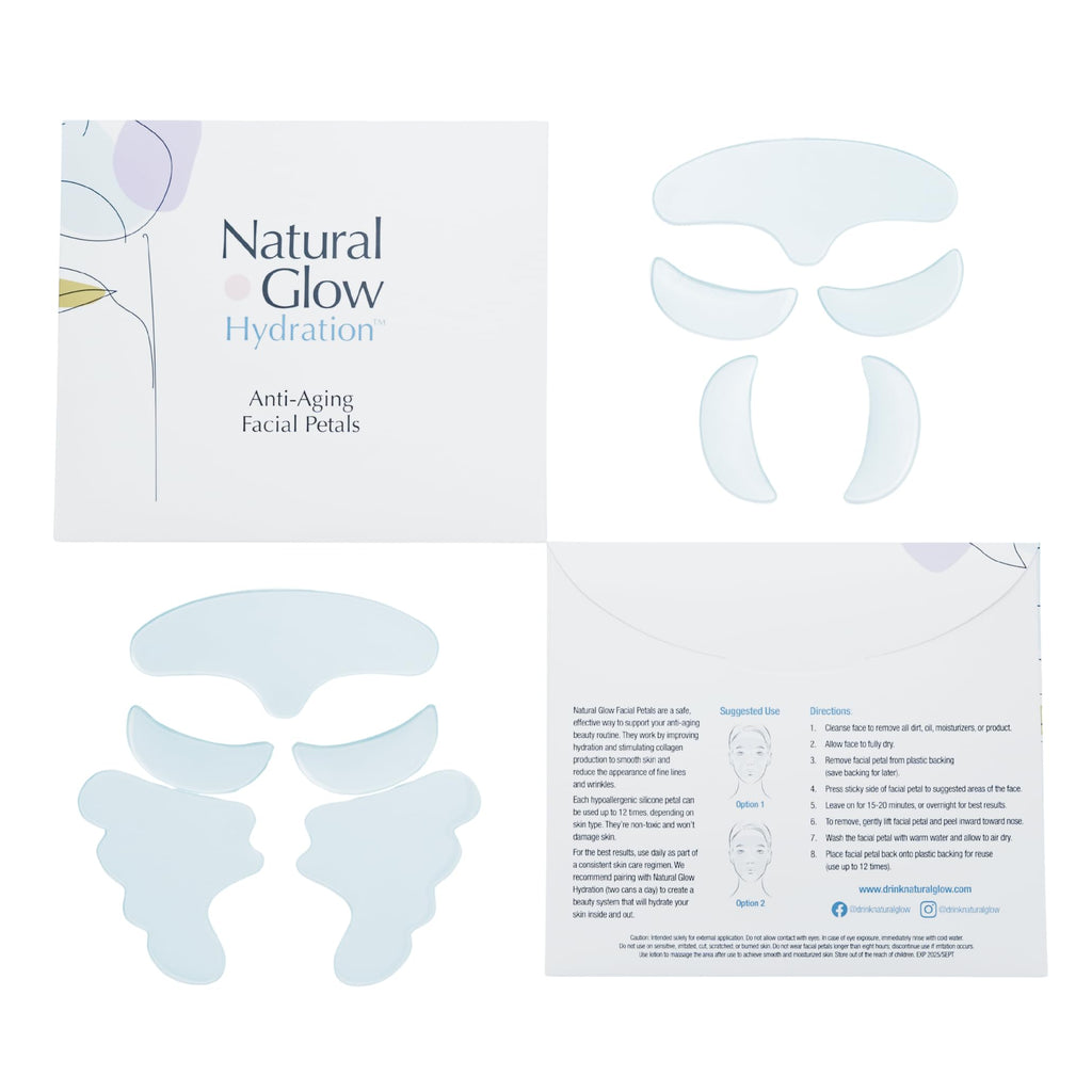 Natural Glow Hydration Anti-Aging Facial Petals – 7pc Reusable Silicone Patches for Forehead & Eyes