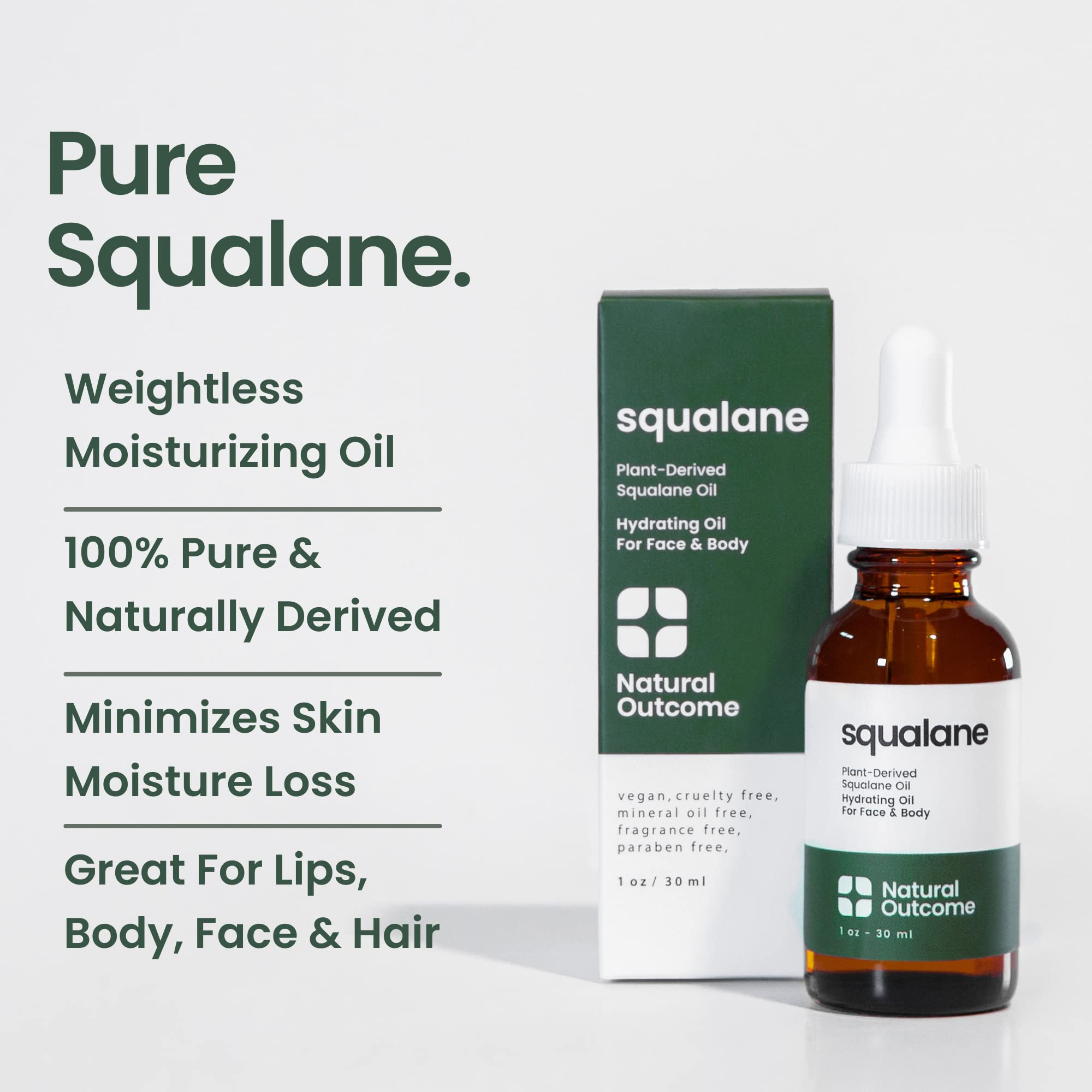 Natural Outcome Pure Squalane Oil — 100% Plant-Derived, Weightless Moisturizer for Face, Body, Hair & Lips | 1 oz