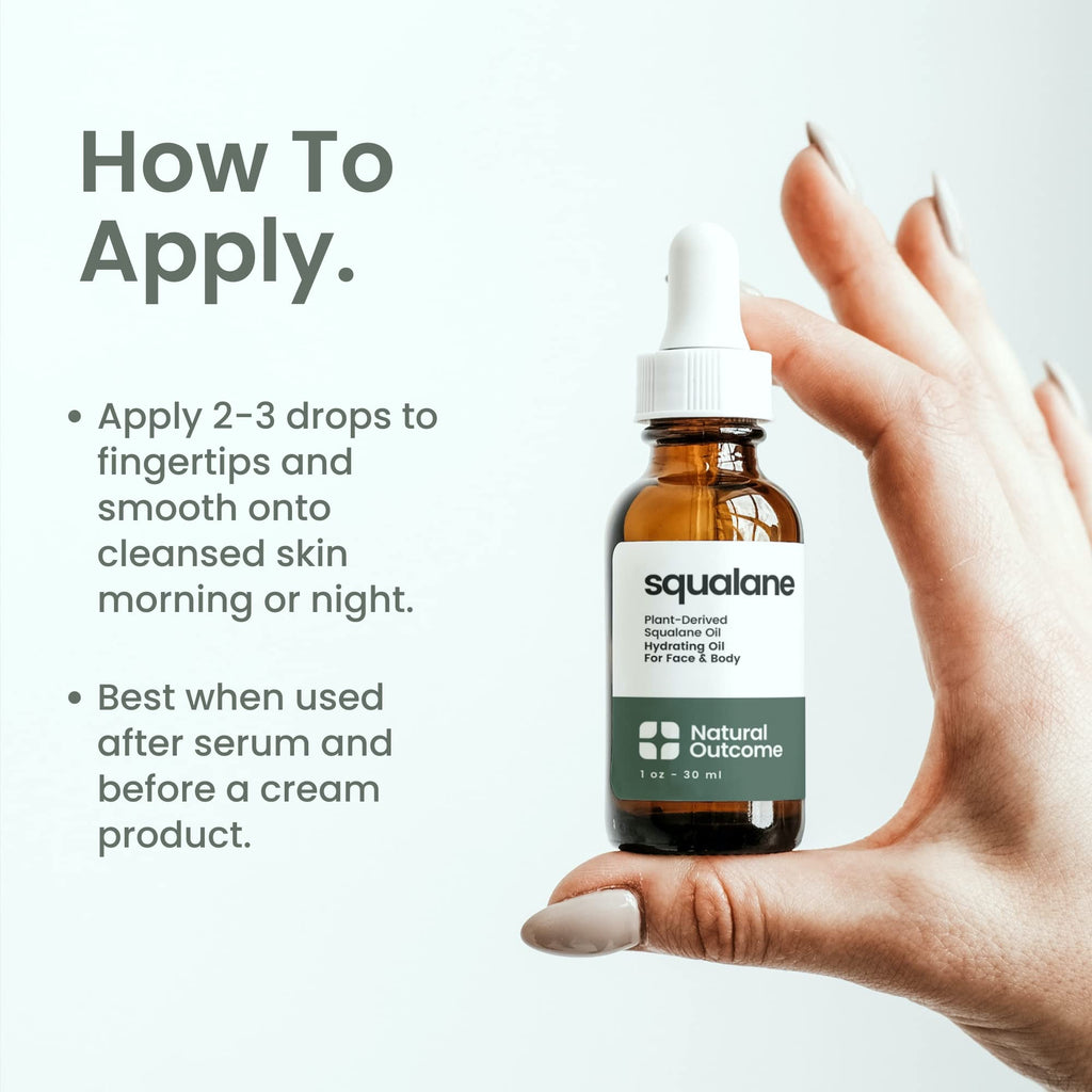 Natural Outcome Pure Squalane Oil — 100% Plant-Derived, Weightless Moisturizer for Face, Body, Hair & Lips | 1 oz