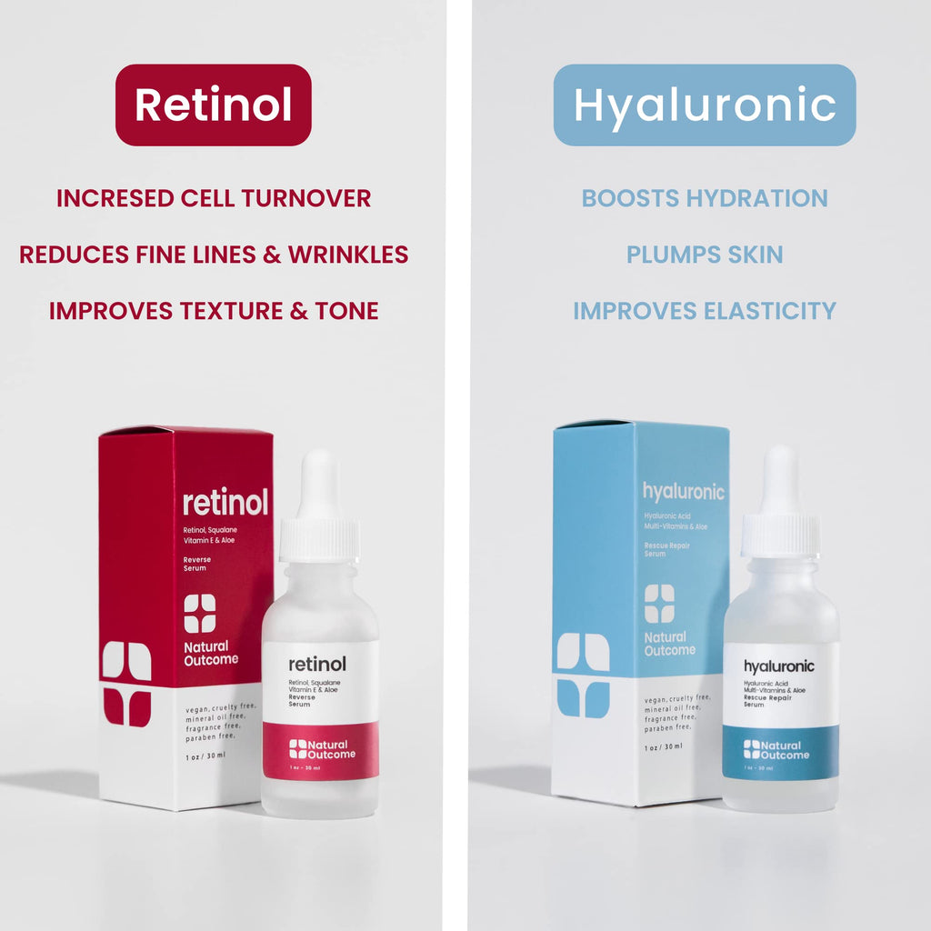 Natural Outcome Hydrating Hyaluronic Acid Serum + Retinol Facial Serum Set | 1 oz Each