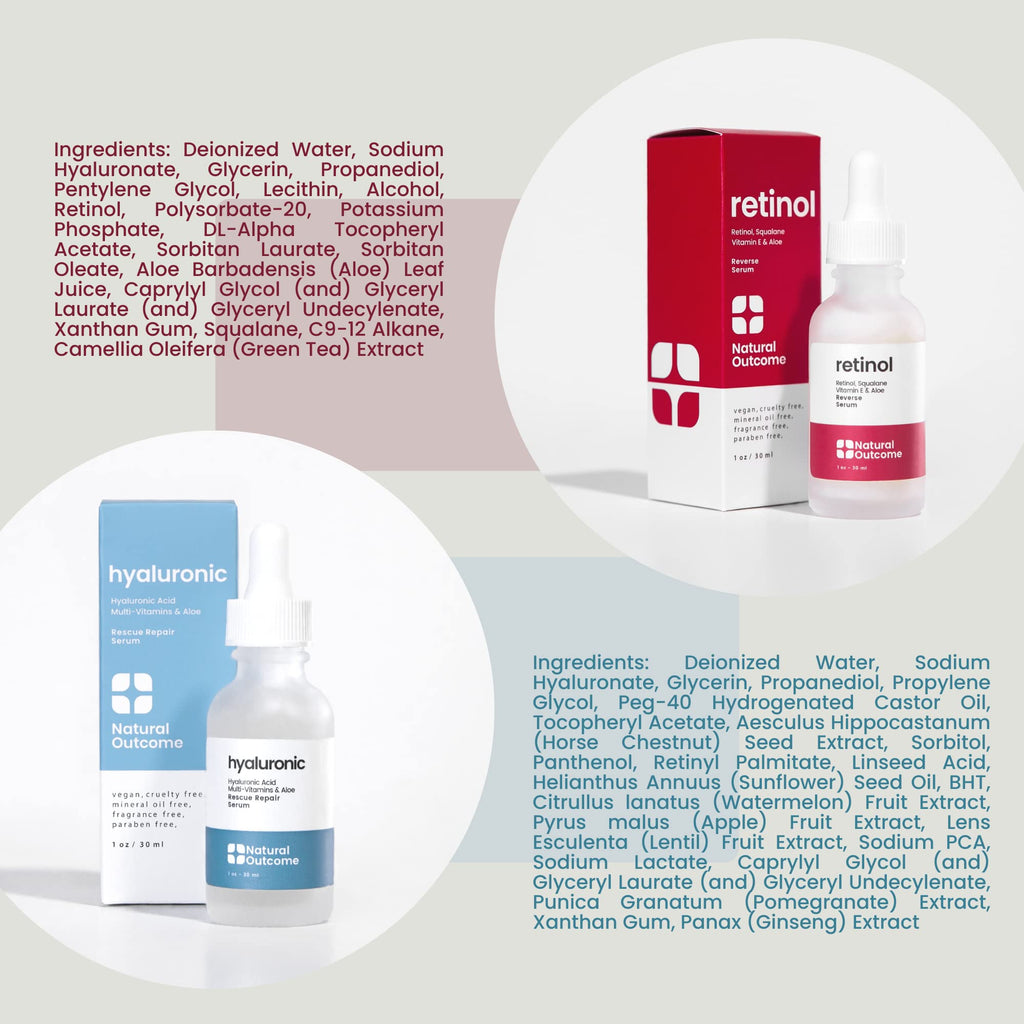 Natural Outcome Hydrating Hyaluronic Acid Serum + Retinol Facial Serum Set | 1 oz Each