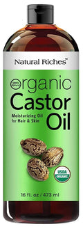 Natural Riches Organic Castor Oil – Cold-Pressed, USDA Organic, Hexane-Free, 16 oz for Hair, Skin & Lash Care