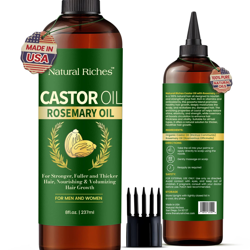 Natural Riches Castor Oil with Rosemary – 8 oz for Stronger, Fuller Hair Growth