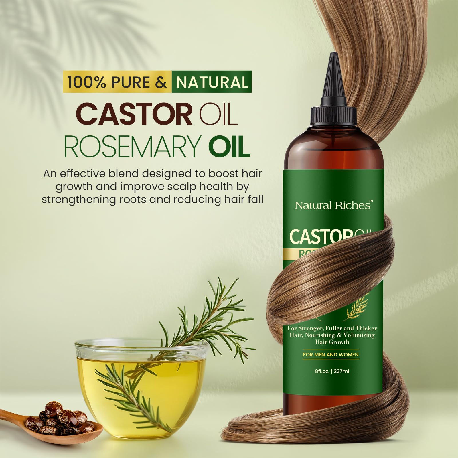 Natural Riches Castor Oil with Rosemary – 8 oz for Stronger, Fuller Hair Growth