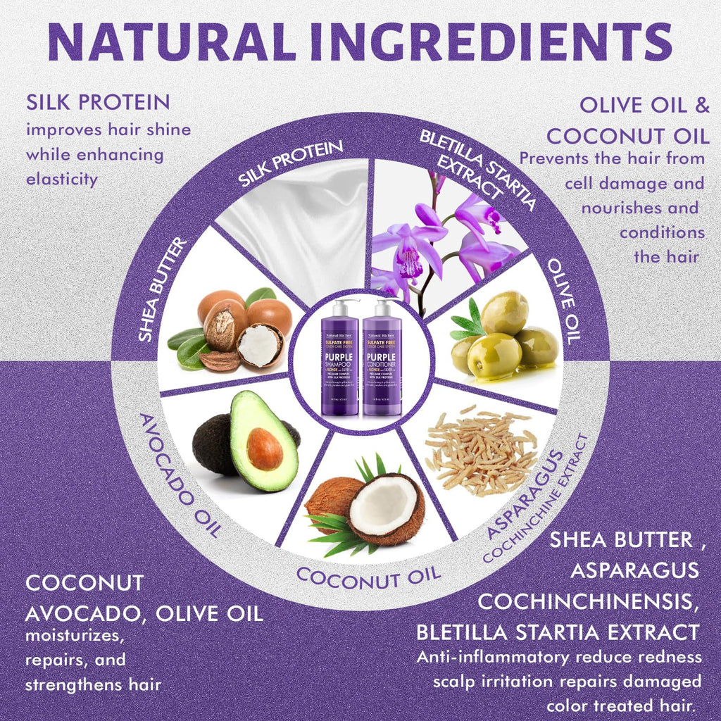 Natural Riches Purple Shampoo & Conditioner Set for Blonde, Silver & Grey Hair – Sulfate-Free (16x2 fl oz)