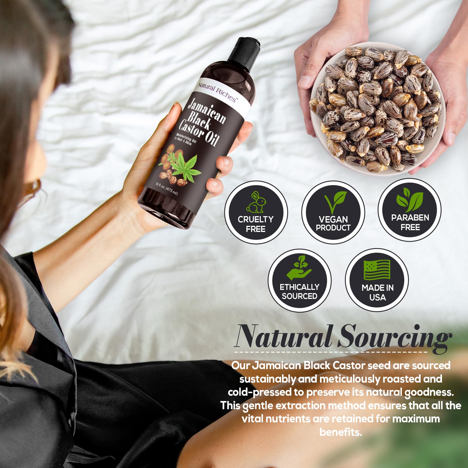Natural Riches Jamaican Black Castor Oil – Organic Cold-Pressed, 16 oz for Hair, Skin, Lashes