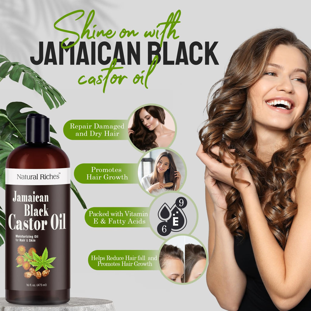 Natural Riches Jamaican Black Castor Oil – Organic Cold-Pressed, 16 oz for Hair, Skin, Lashes